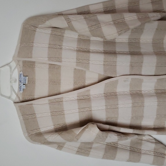 Saks fifth Ave cashmere silk cardigan, neutral stripe, cozy, women's size small - Picture 2 of 7